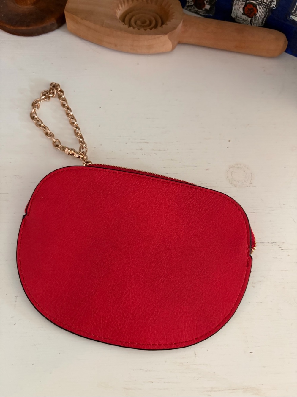 Dune London Red Wristlet Clutch with Gold Chain